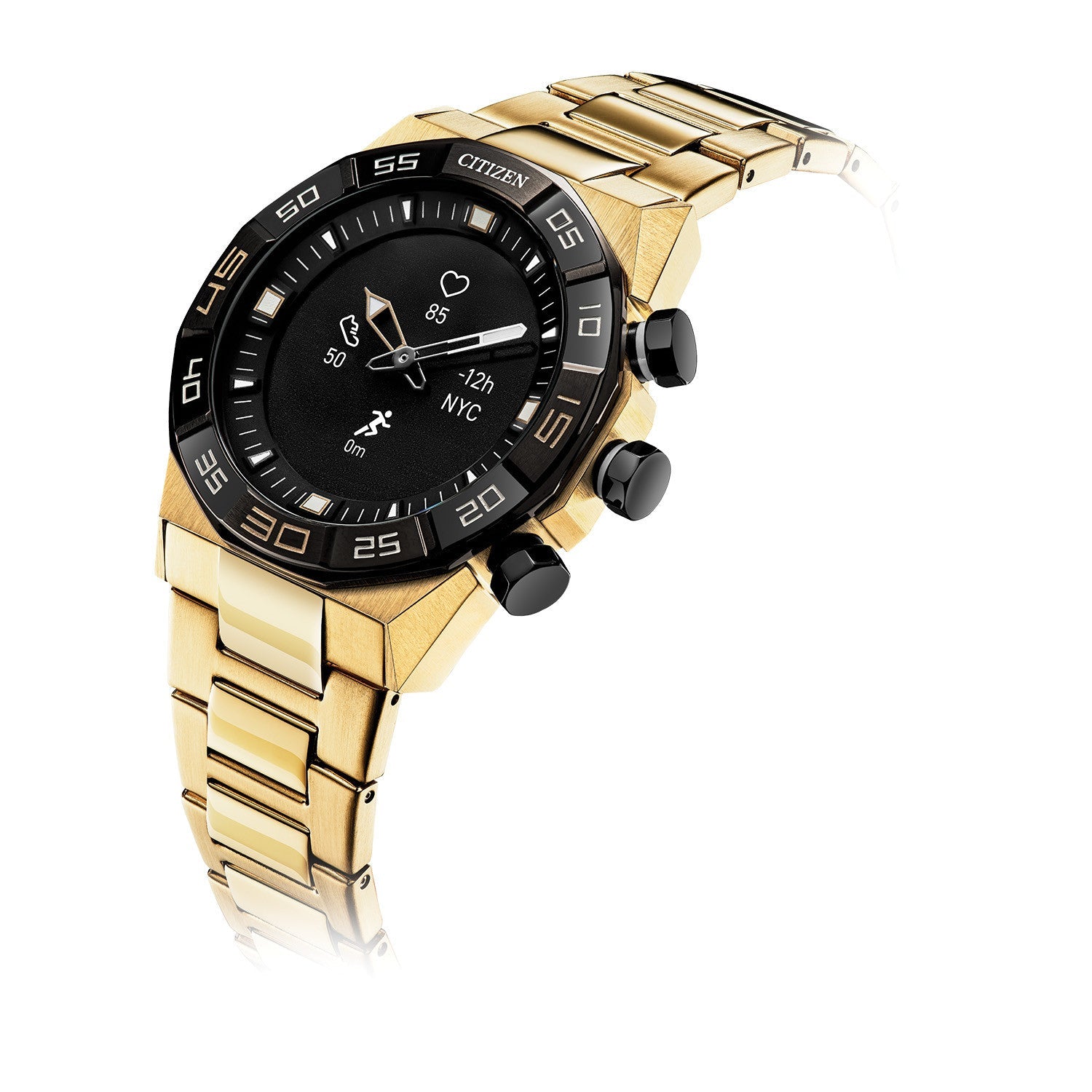 Citizen CZ Smart Hybrid Men's Watch JX1006-58E featuring a 44mm gold-tone stainless steel case with a black dial—front view