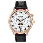 Citizen Disney Mickey Mouse Moon Phase Men's Watch AP1053-15W featuring a 43mm rose gold-tone stainless steel case with a white dial—front view.