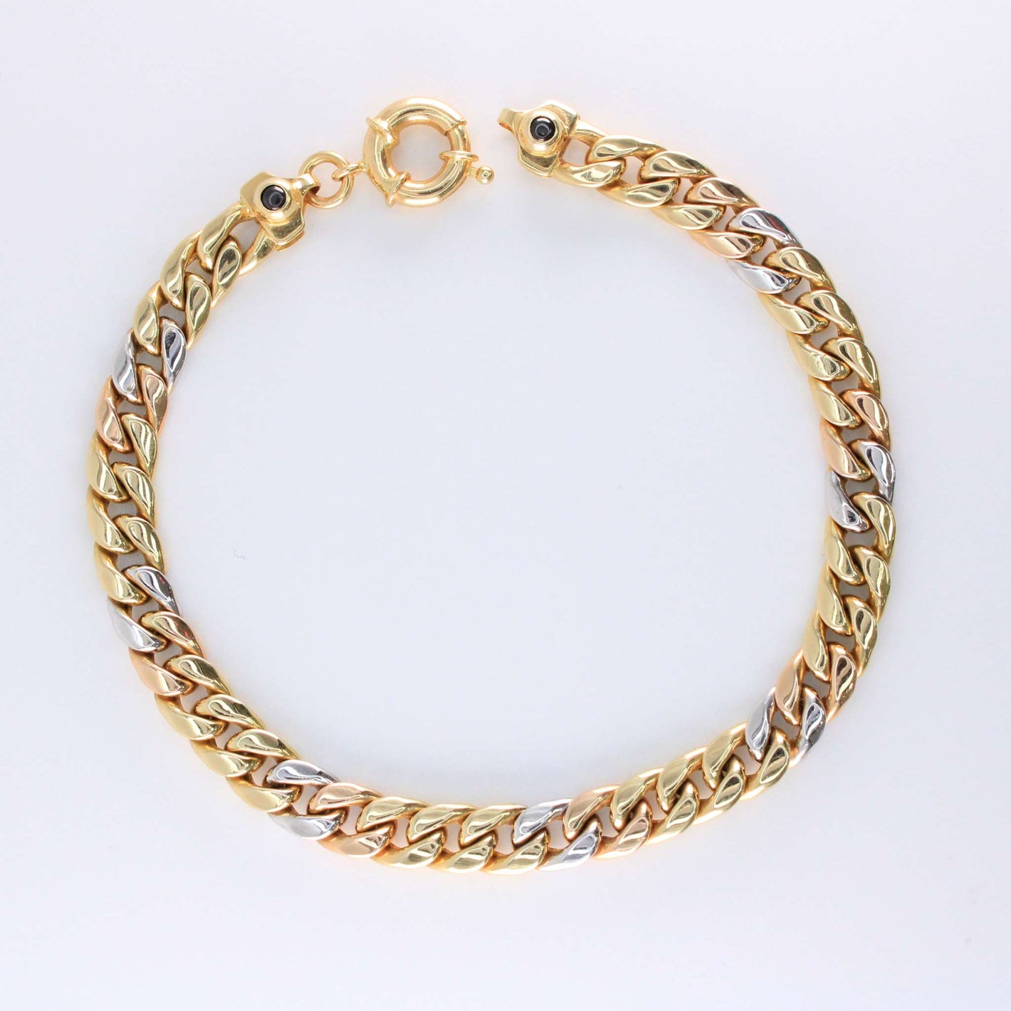 14K Gold Hollow Tricolor Miami Cuban Link Bracelet 6.5mm 8in