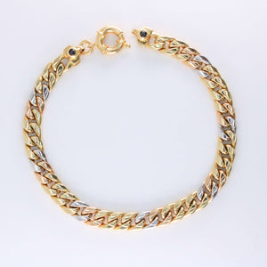 14K Gold Hollow Tricolor Miami Cuban Link Bracelet 6.5mm 8in