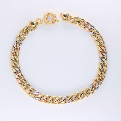 14K Gold Hollow Tricolor Miami Cuban Link Bracelet 6.5mm 8in