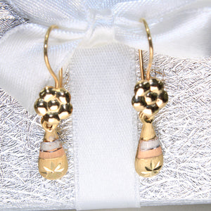 14K Tricolor Gold Flower Tear Drop Earrings