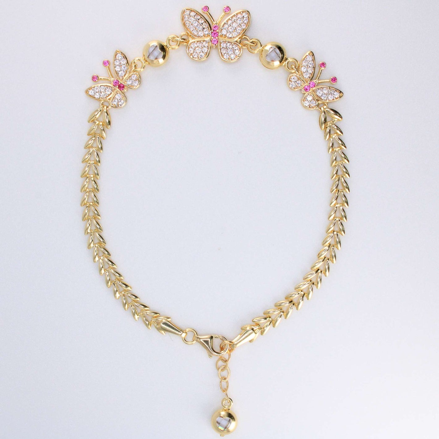 14K Yellow Gold CZ Butterfly Bracelet 9.5mm 8in