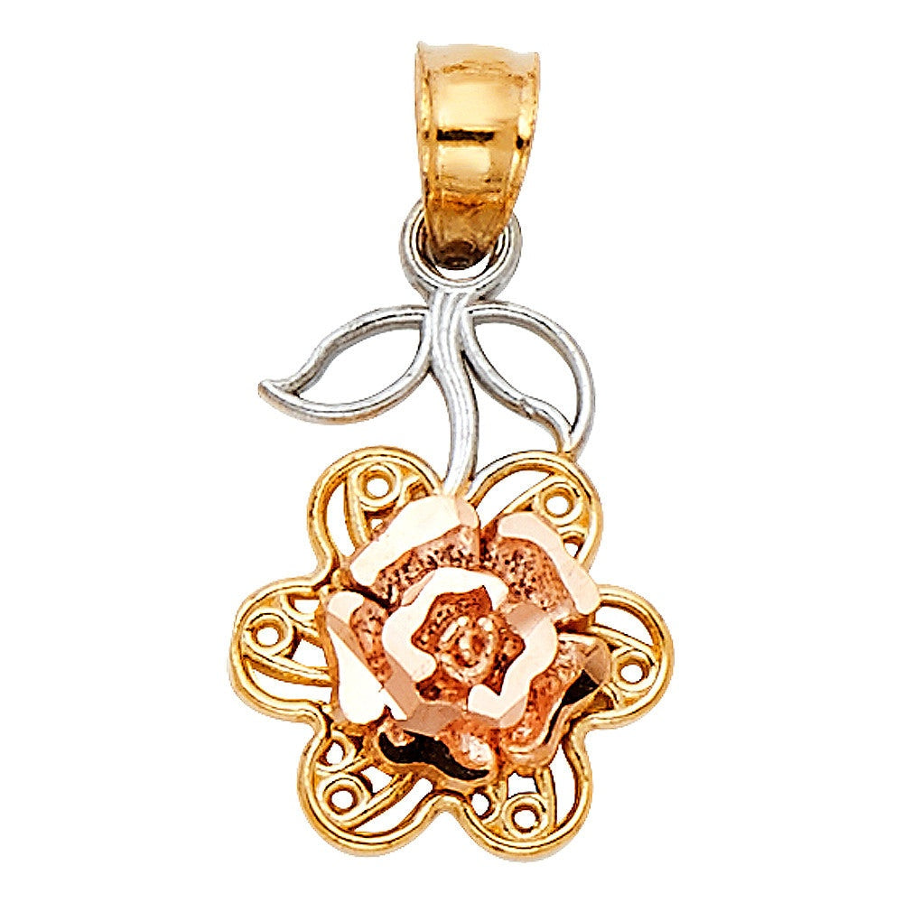 14K Tricolor Gold Flower Charm