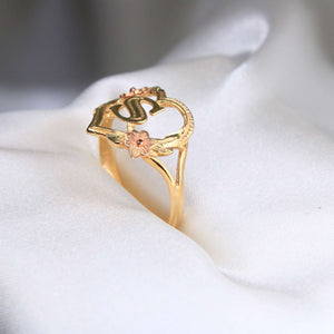 14K Two-Tone Gold Initial S Heart Ring