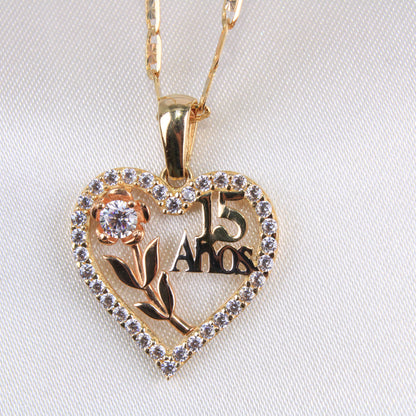 14K Yellow Gold Heart Quinceañera Charm