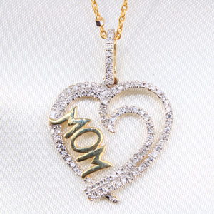 10K Yellow Gold Diamond Mom Heart Charm