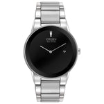 Citizen Axiom AU1060-51E watch showcasing its black dial and silver-tone stainless steel bracelet.