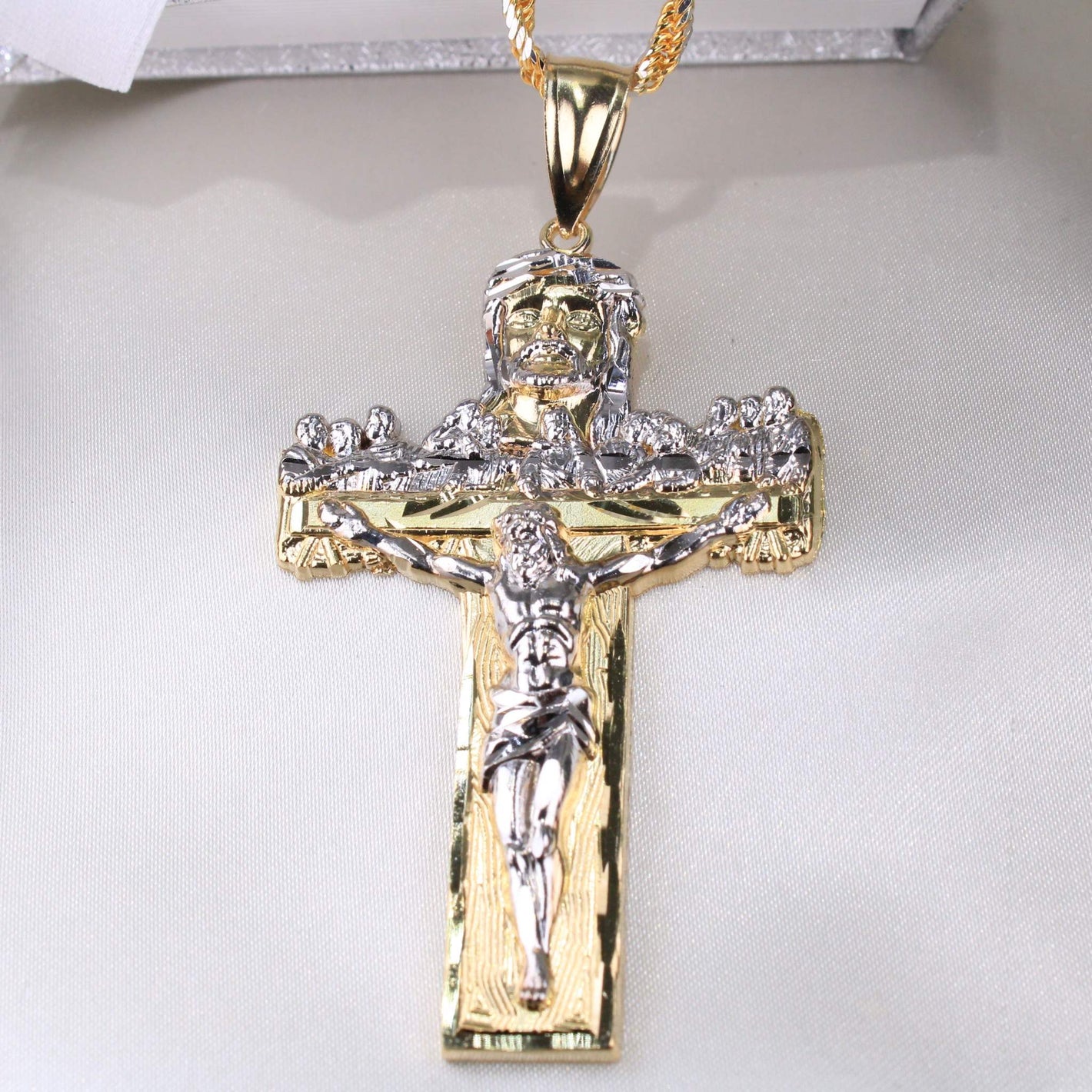 14K Two-Tone Gold Last Supper Cross Charm