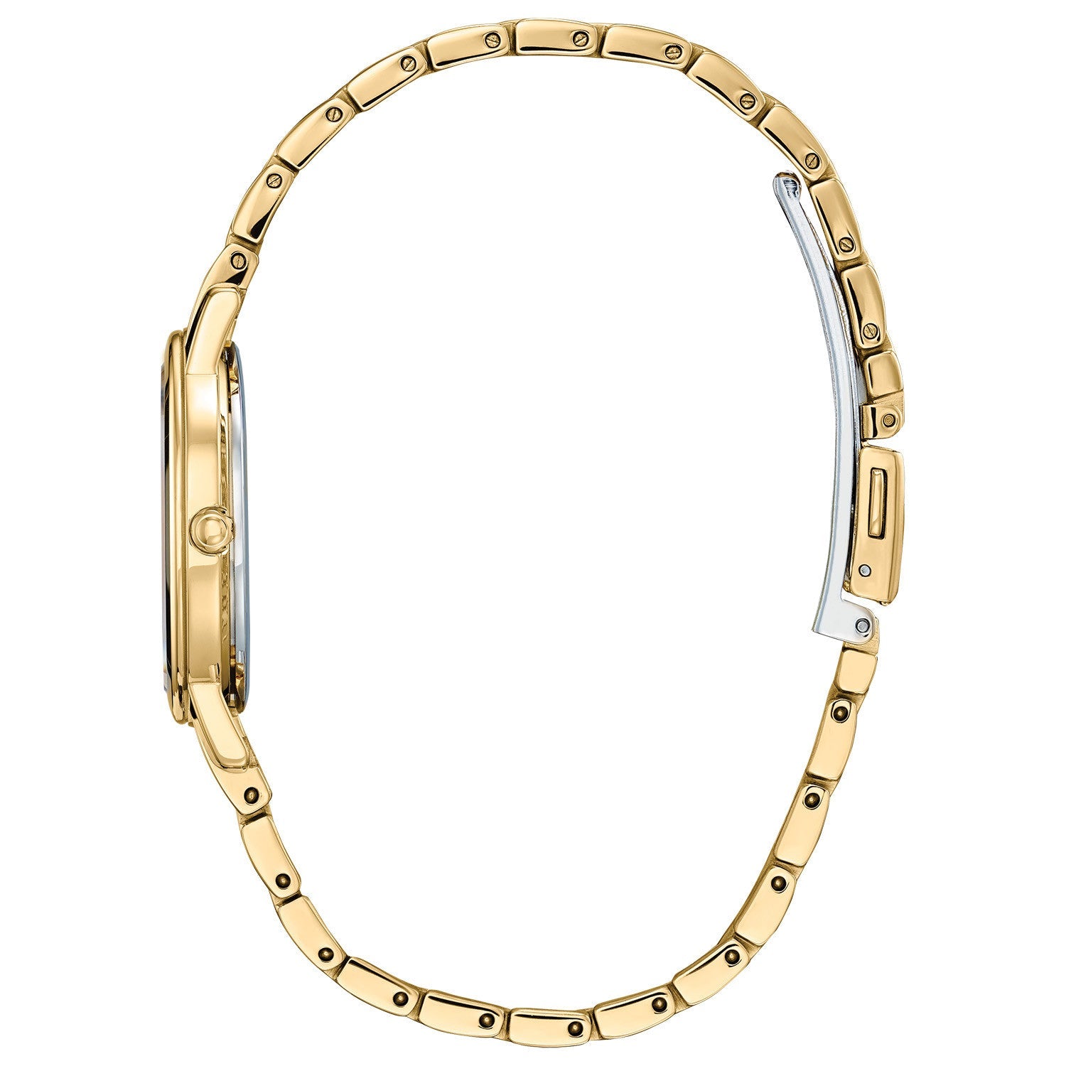 Side profile of the Citizen EX1492-59W showcasing the gold-tone case and bracelet.