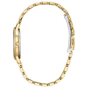 Side profile of the Citizen EX1492-59W showcasing the gold-tone case and bracelet.