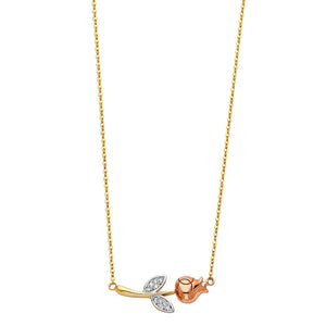 14K Yellow Gold CZ Side Flower Necklace