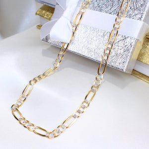 14K Yellow Gold 2tone Solid Figaro Chain 5.5mm 22in