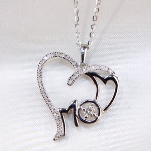 10K White Gold Diamond Heart Mom Charm