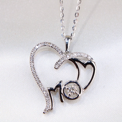 10K White Gold Diamond Heart Mom Charm