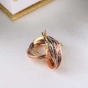 14K Yellow Gold 3 line CZ Hoops
