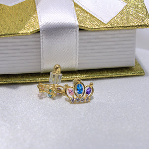 14K Yellow Gold CZ Crown Earrings