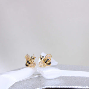 14K Yellow Gold CZ Bumble Bee Earrings