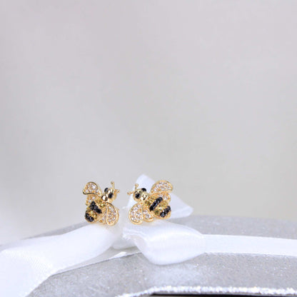 14K Yellow Gold CZ Bumble Bee Earrings