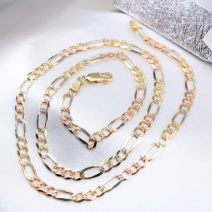 14K Tricolor Gold Figaro Solid Chain 4.5mm 20in