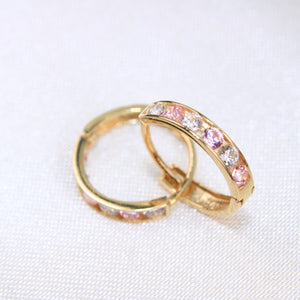 14K Yellow Gold CZ Pink Hoops