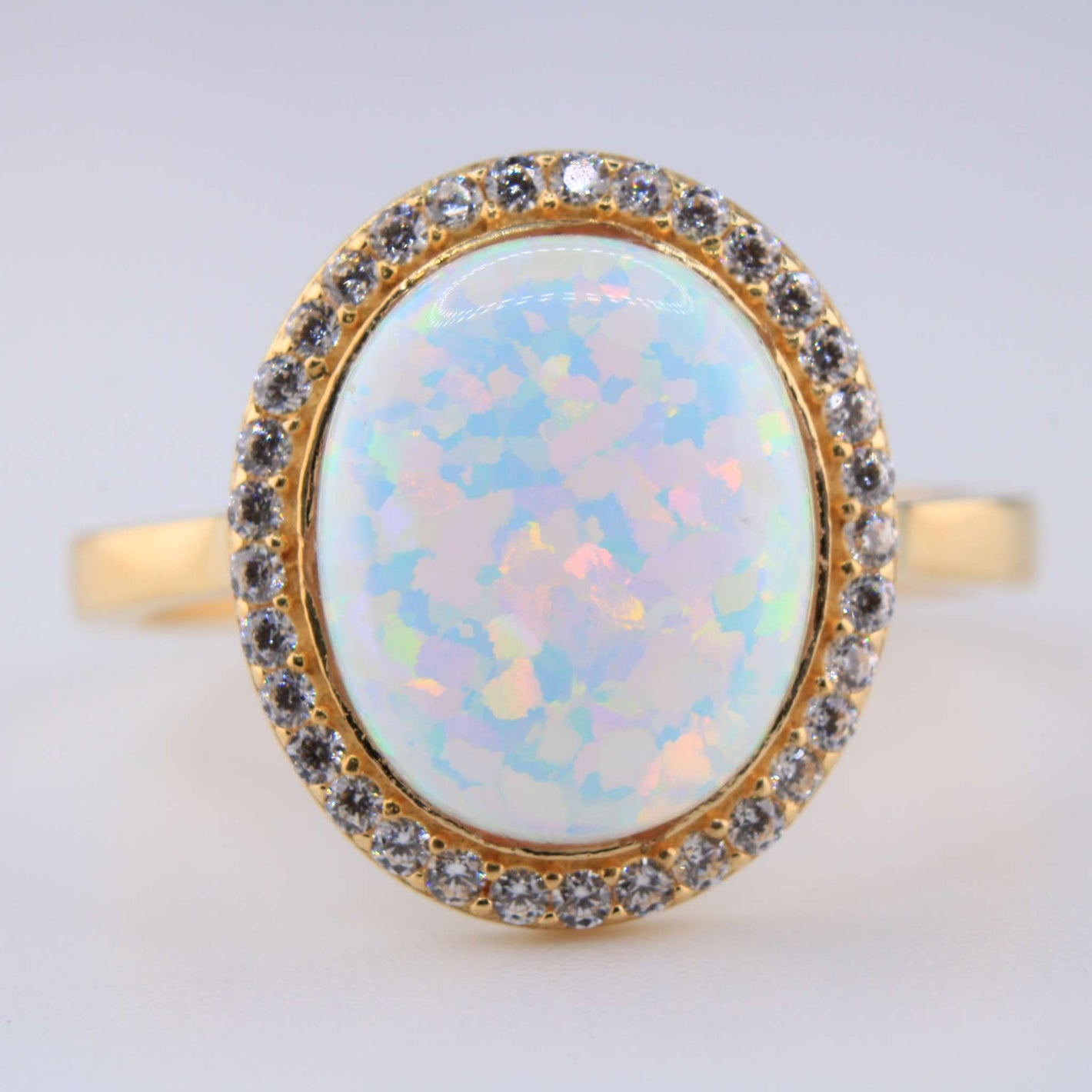 14K Yellow Gold Opal CZ Ring