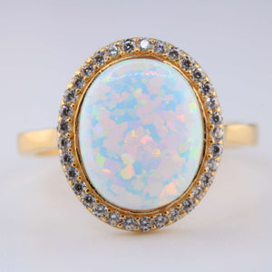 14K Yellow Gold Opal CZ Ring