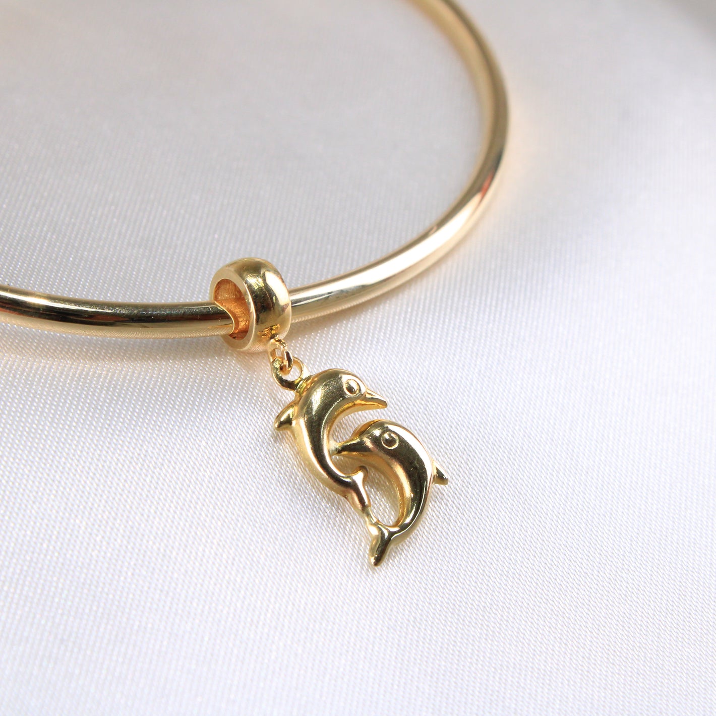 14K Yellow Gold Dolphin Dangle Charm