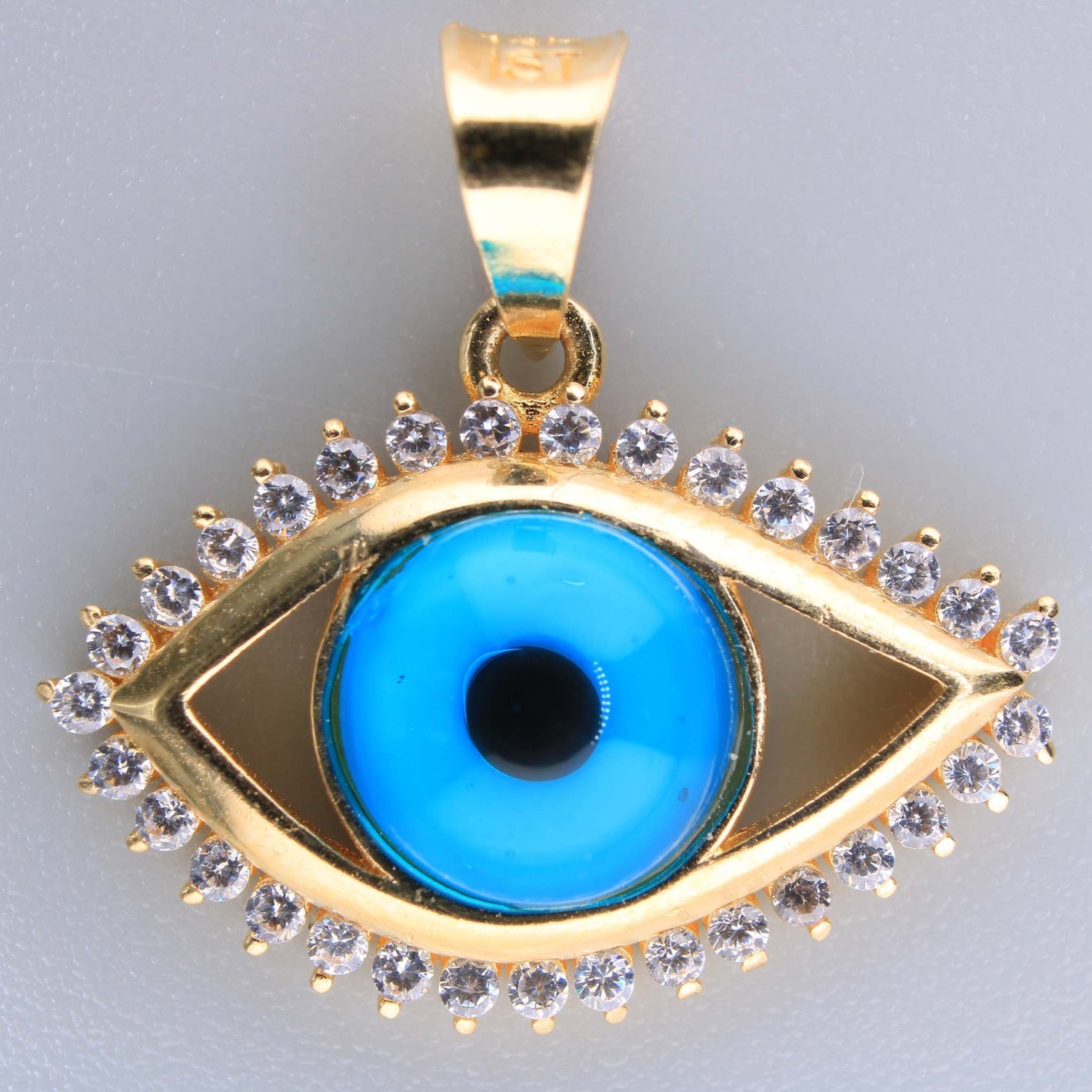14K Yellow Gold CZ Blue Eye Charm