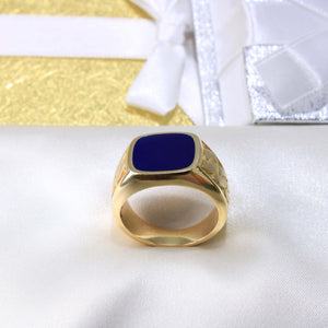 14K Yellow Gold Blue CZ Men's Ring