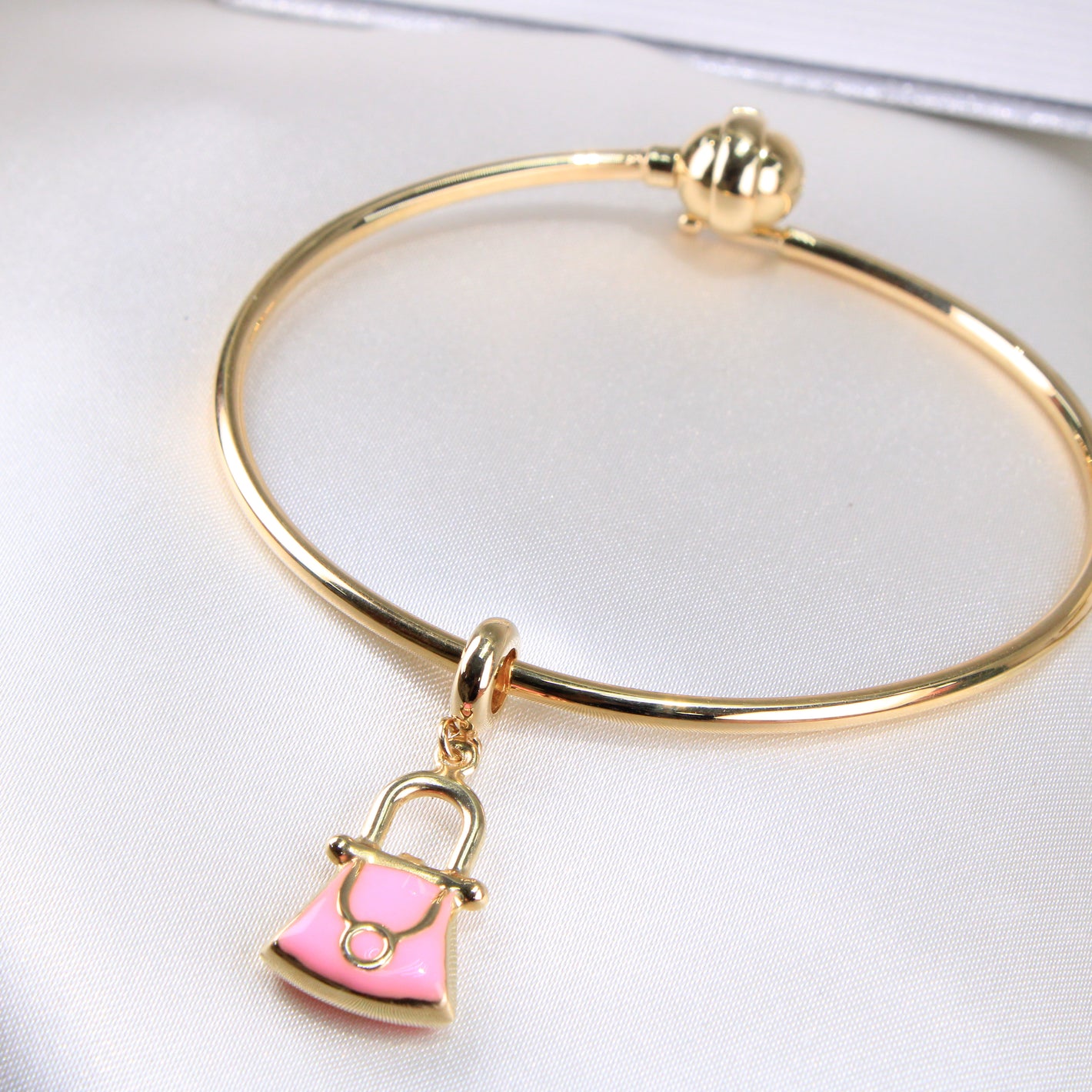 14K Yellow Gold Pink Purse Dangle Charm