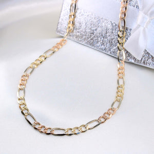 14K Tricolor Gold Figaro Solid Chain 4.5mm 20in