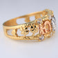14K Tricolor Gold Good Luck Symbols Ring CZ