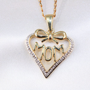 10K Yellow Gold Diamond Heart Mom Charm