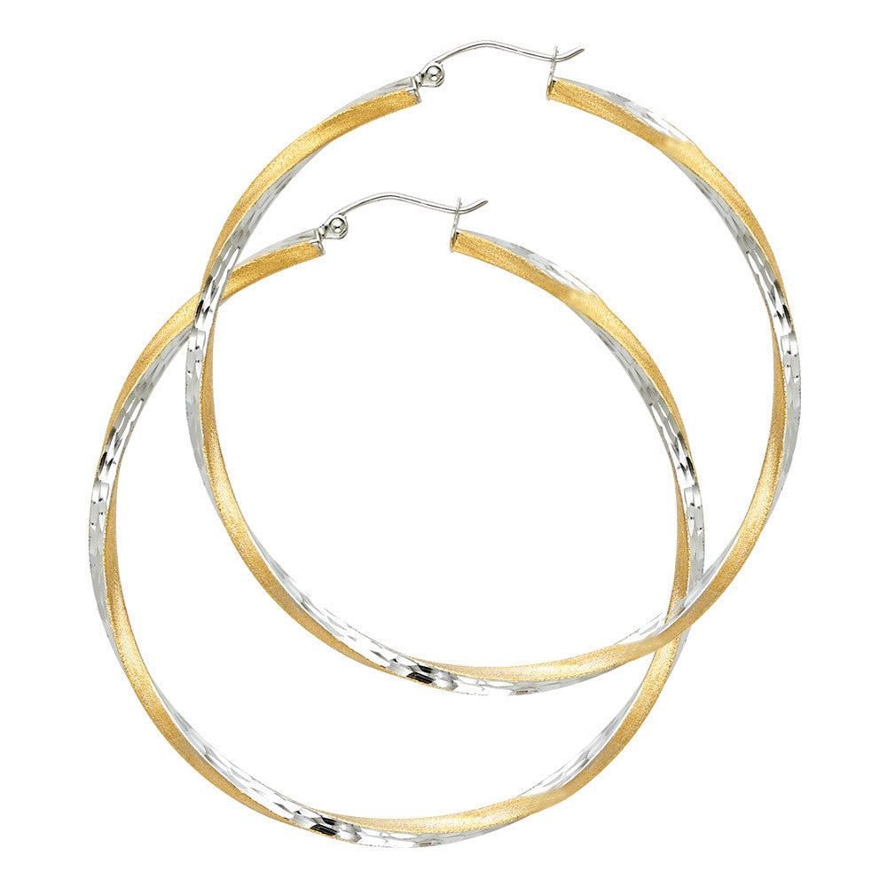 14K Two-Tone Gold Diamond Cut Hoops