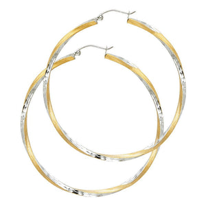 14K Two-Tone Gold Diamond Cut Hoops