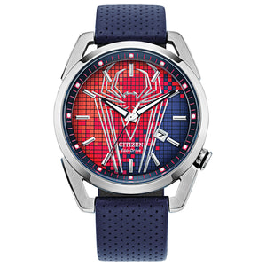 Citizen Spider-Man Red Blue Dial Leather Strap Watch- AW1680-03W