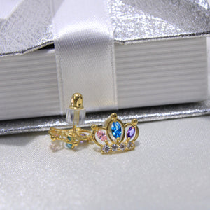 14K Yellow Gold CZ Crown Earrings