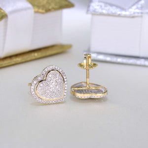 10K Yellow Gold Diamond Heart Earrings