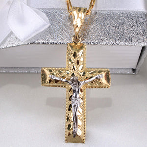 14K Two-Tone Gold Nugget Cross Charm