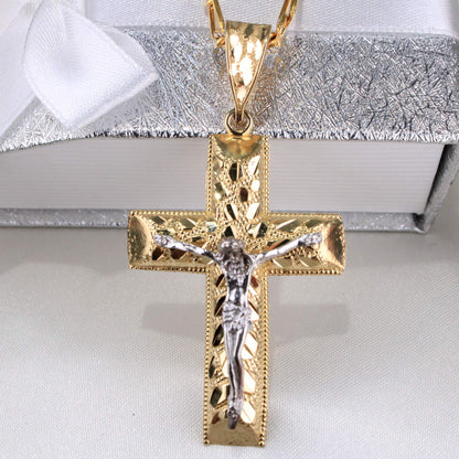 14K Two-Tone Gold Nugget Cross Charm