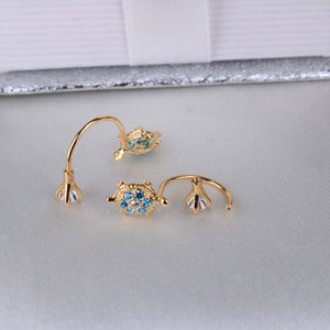 14K Yellow Gold CZ Turtle Telephone Earrings