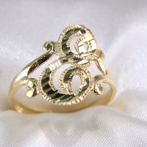 14K Yellow Gold Diamond Cut Initial E Ring