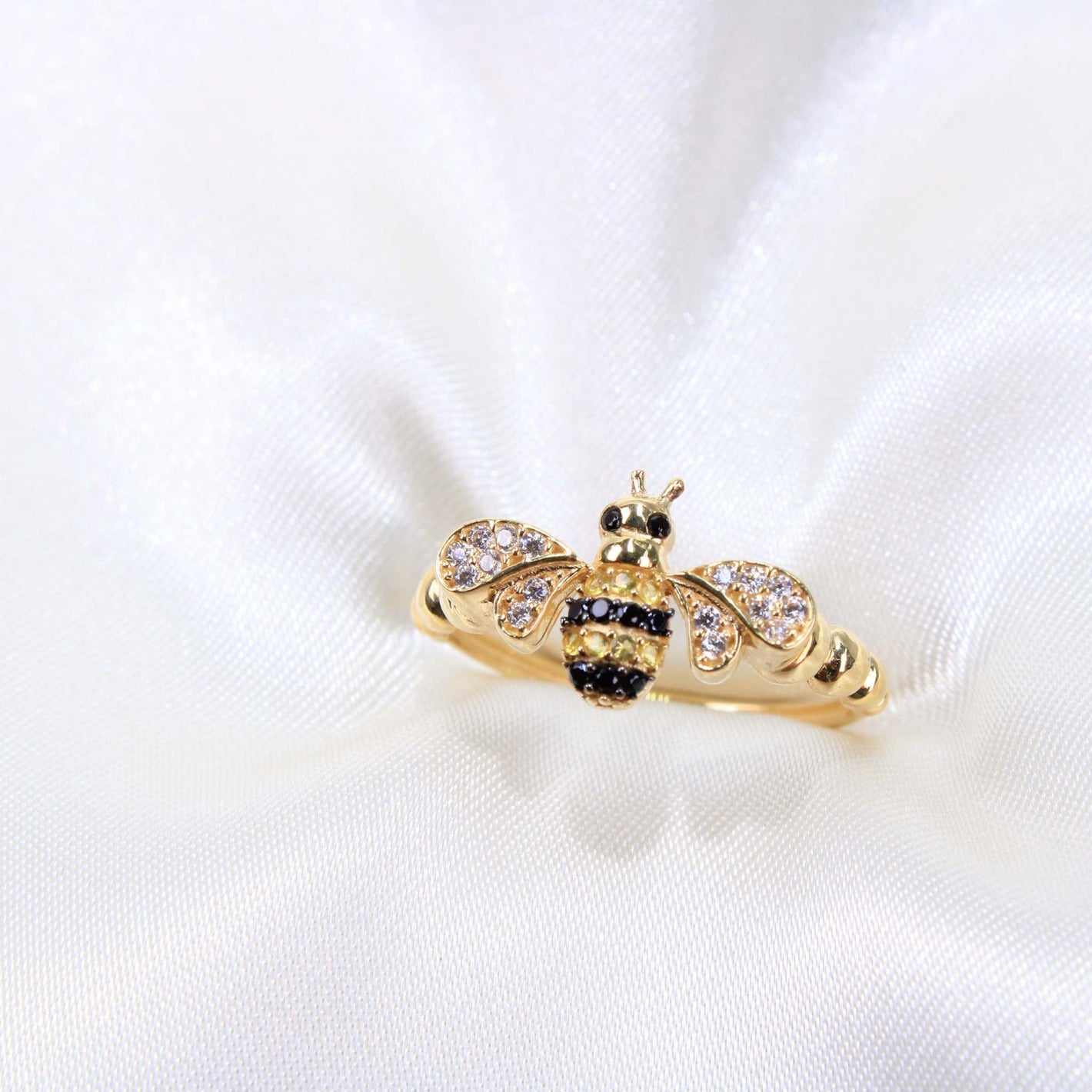 14K Yellow Gold CZ Bumble Bee Ring