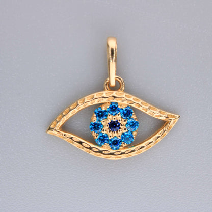 14K Yellow Gold CZ Evil Eye Charm