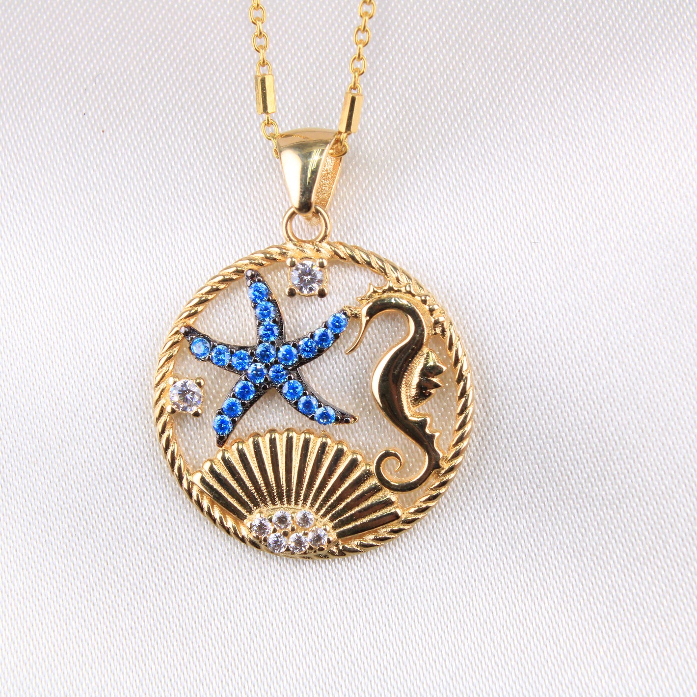 14K Yellow Gold CZ Seashell SeaStar Charm