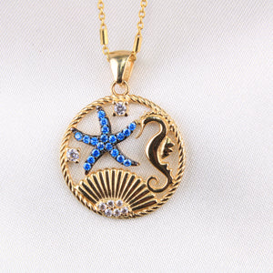 14K Yellow Gold CZ Seashell SeaStar Charm