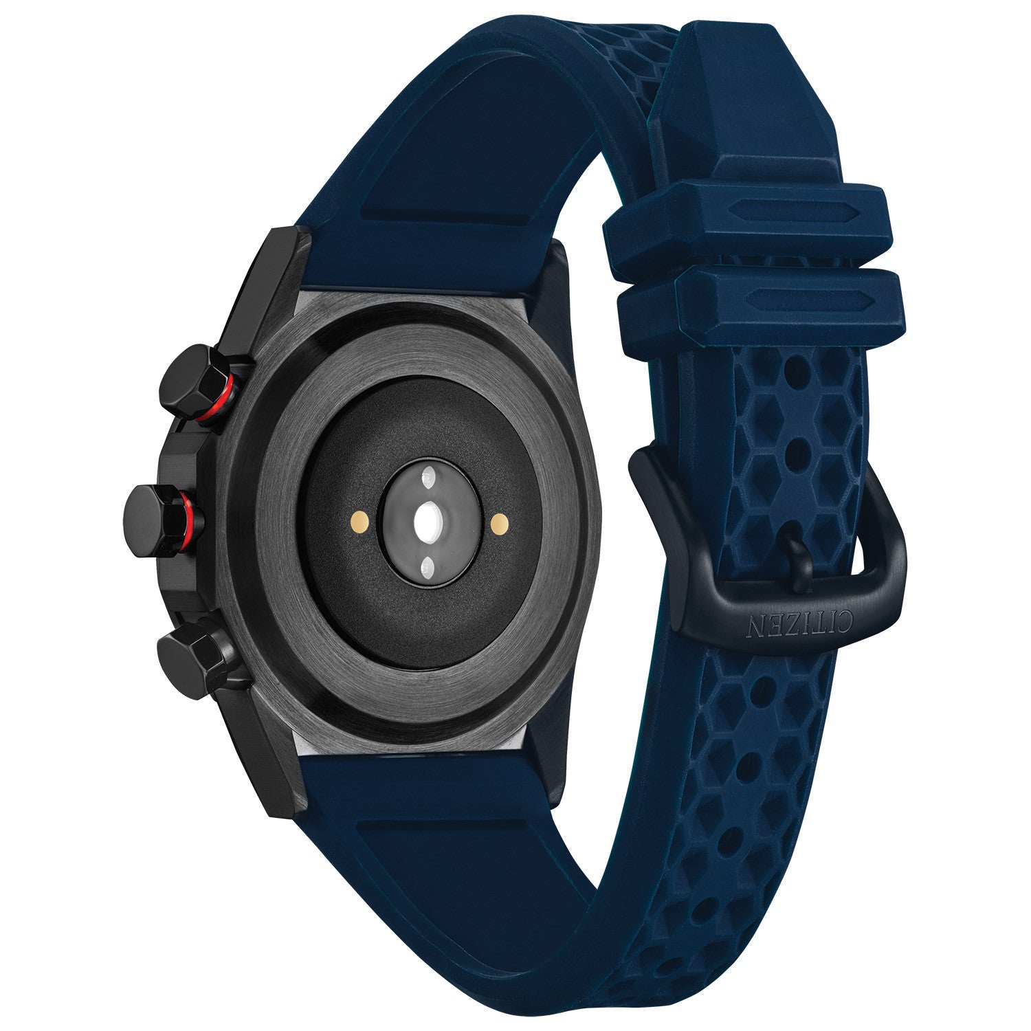 Close-up of the buckle clasp on the Citizen CZ Smart Hybrid Men's Watch JX1008-01E.