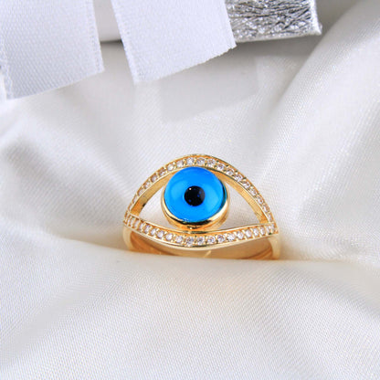 14K Yellow Gold CZ Evil Eye Ring