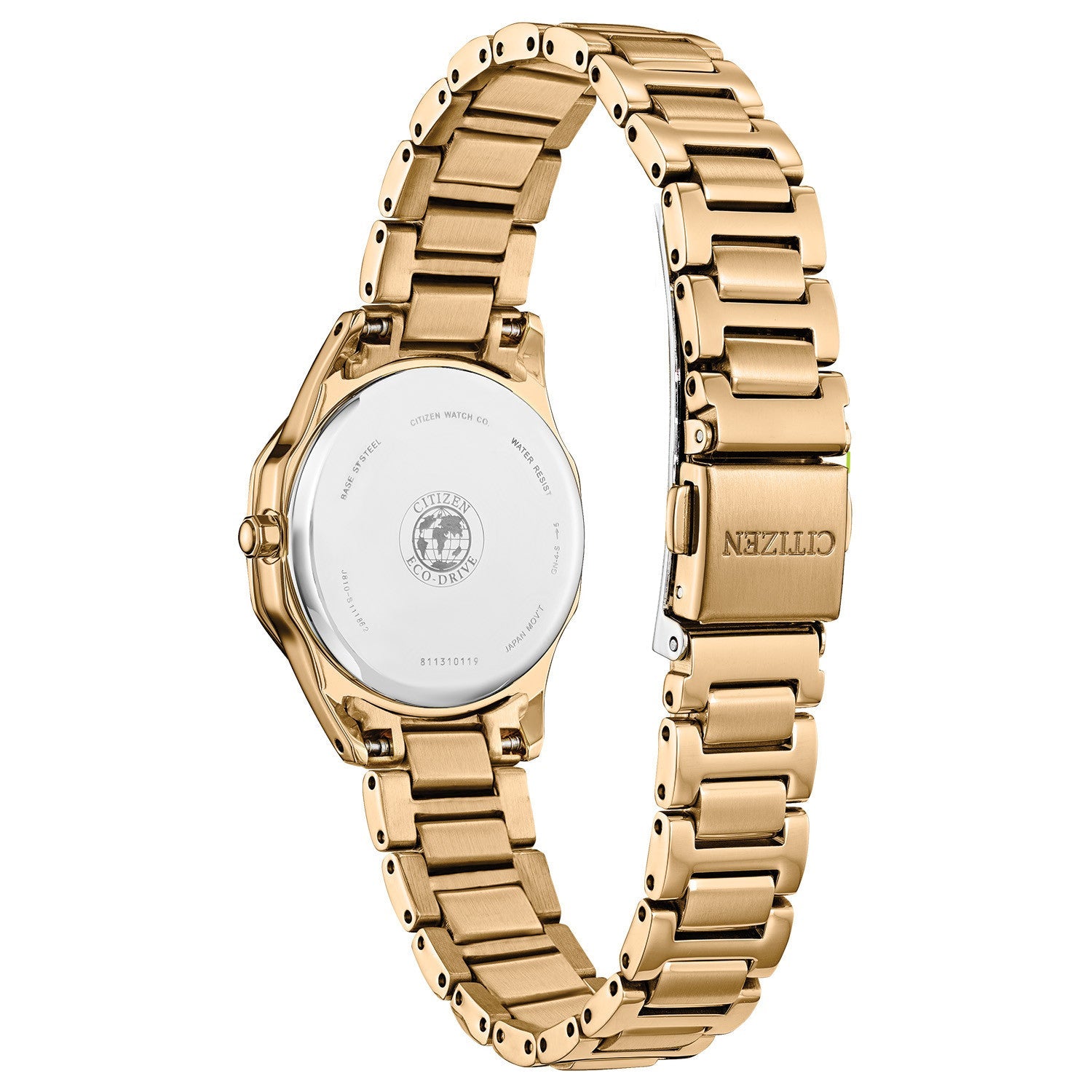  Rear view of the Citizen Corso EW2582-59A, highlighting the stainless steel case back and bracelet clasp